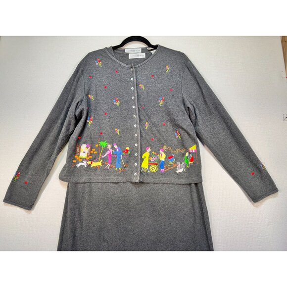 Marisa Christina Women's Embroidered Cardigan & Maxi Dress Set Size M Gray - Picture 2 of 12